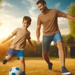 Father engaging with son through sport