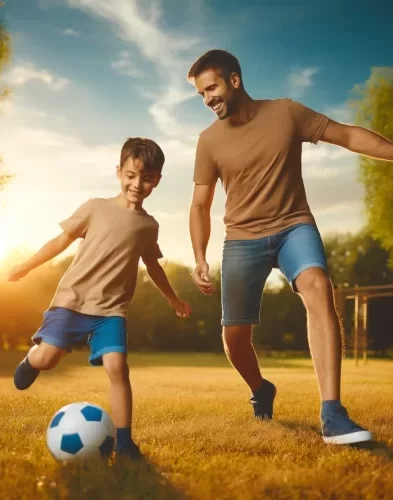 Father engaging with son through sport